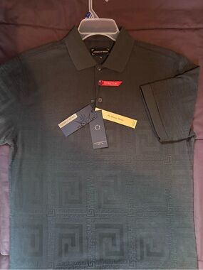 American Breed Olive Geometric Mens Collared Shirt